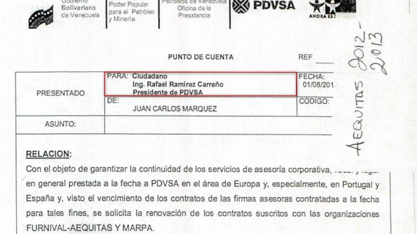 Renovación del contrato entre las empresas de Alejo Morodo y PDVSA.
