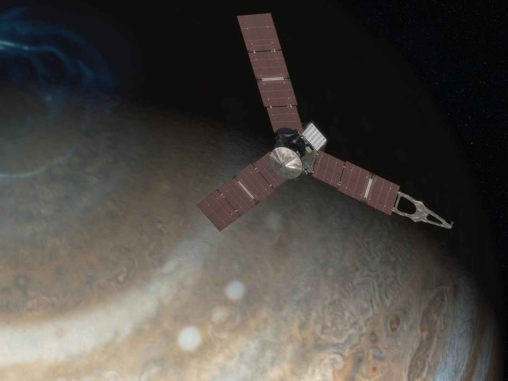 Ilustración de la sonda sobre Júpiter.