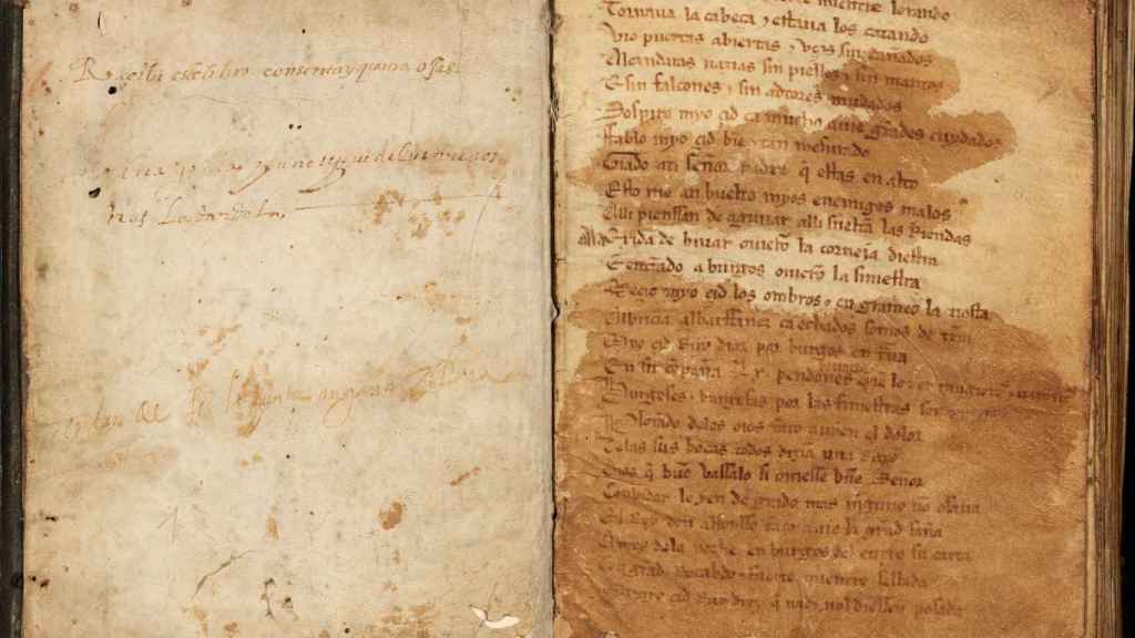 Primeras páginas conservadas del 'Cantar de Mio Cid' del siglo XIV.