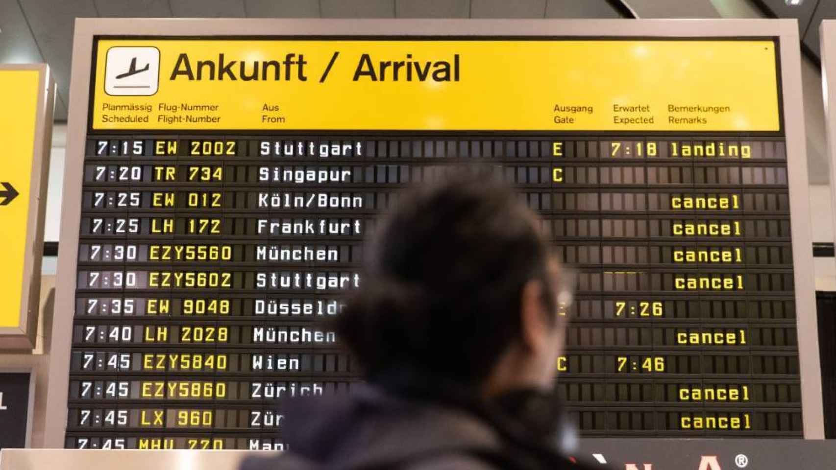 Panel de vuelos cancelados en un aeropuerto alemán EFE